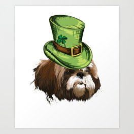 St Patricks Day Dog with Hat Art Print | Stpatrick, Drinking, Green, Party, Irishman, Stpatricksday, Day, Hat, Shamrock, Funny 