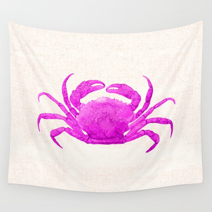 Nautical Pink Crab Linen Wall Tapestry