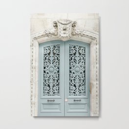Parisian Door in Pale Blue - Paris Travel Photography Metal Print
