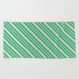 [ Thumbnail: Sea Green and Light Grey Colored Lines Pattern Beach Towel ]