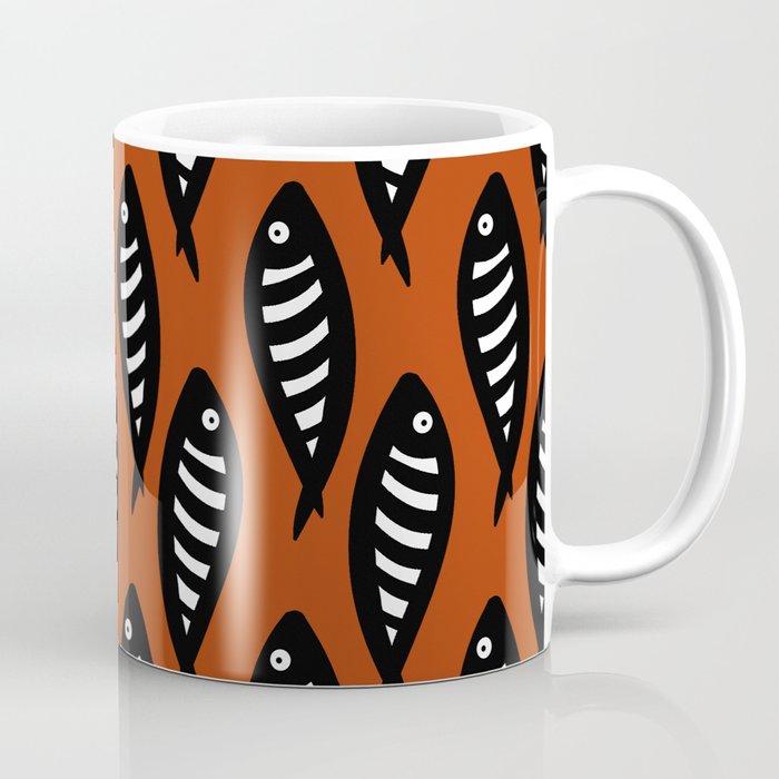 Abstract black and white fish pattern Burnt orange Coffee Mug