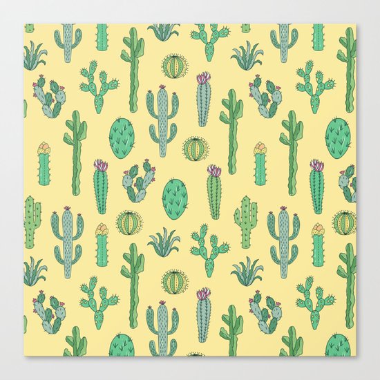 Cactus Pattern Yellow Canvas Print
