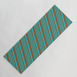 [ Thumbnail: Dark Turquoise and Sienna Colored Striped/Lined Pattern Yoga Mat ]