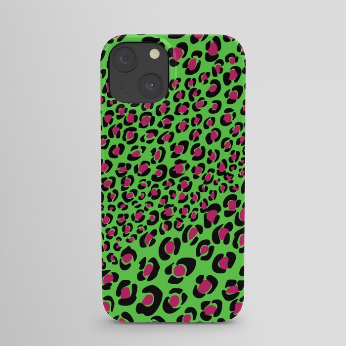 Pink Green leopard punk, pink animal print, green safari, psychobilly iPhone Case