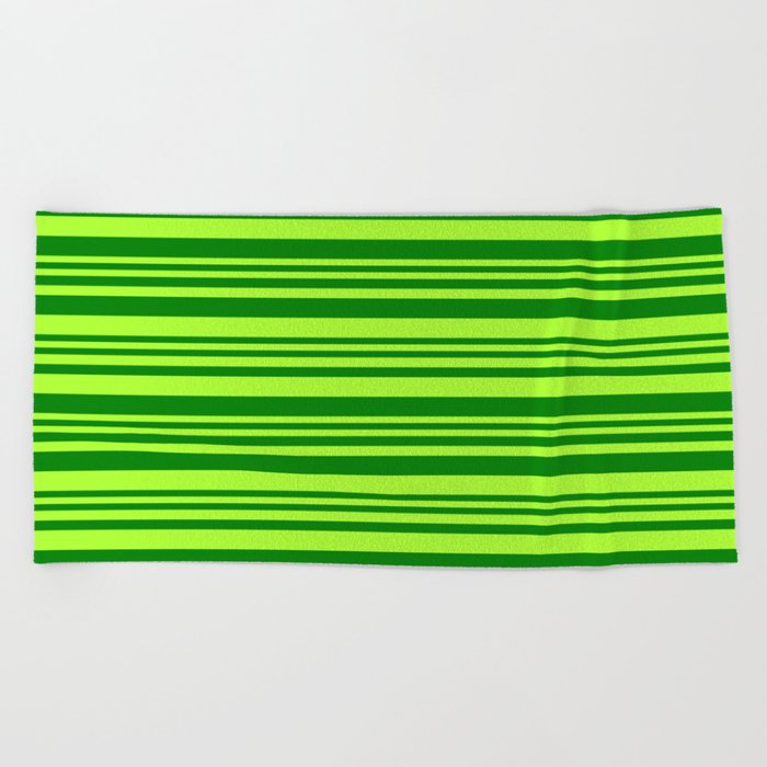 Green and Light Green Colored Lined Pattern Beach Towel