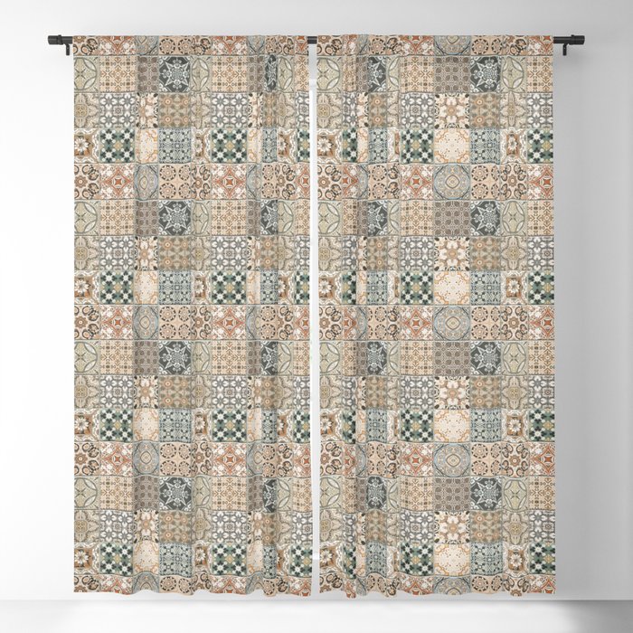 Heritage Traditional Oriental Andalusian Moroccan Tiles Zellige Style Blackout Curtain