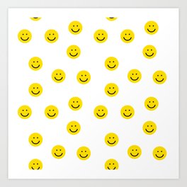 Smiley faces white yellow happy simple smiley pattern smile face kids nursery boys girls decor Art Print