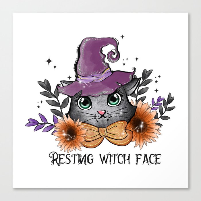 Resting witch face funny cat Halloween Canvas Print