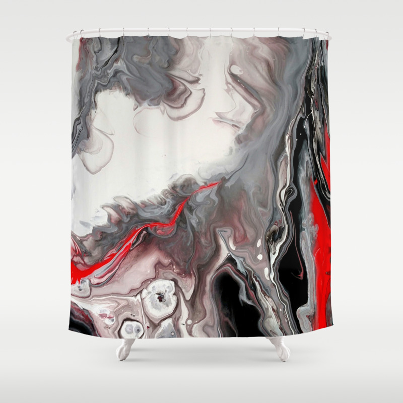 No Dice Black Silver And Red Abstract Shower Curtain By