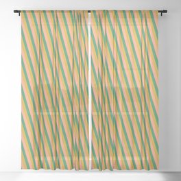 [ Thumbnail: Light Salmon, Sea Green & Goldenrod Colored Lined Pattern Sheer Curtain ]