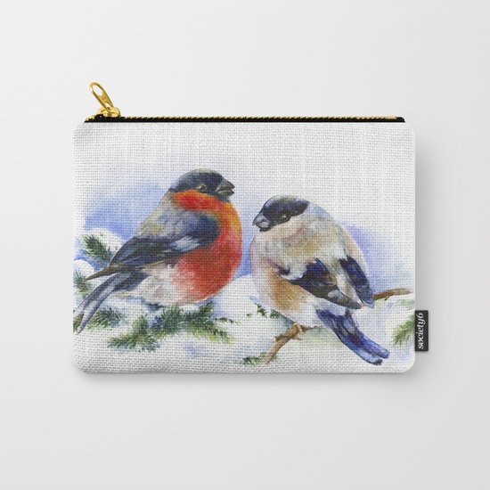 Bullfinches in winter time. Christmas Watercolor Art Carry-All Pouch