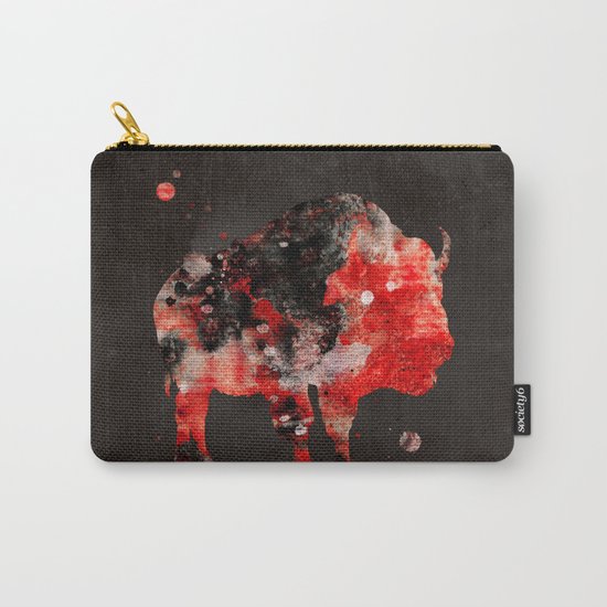 Watercolor Buffalo Bison Painting Black Red Grunge Carry-All Pouch