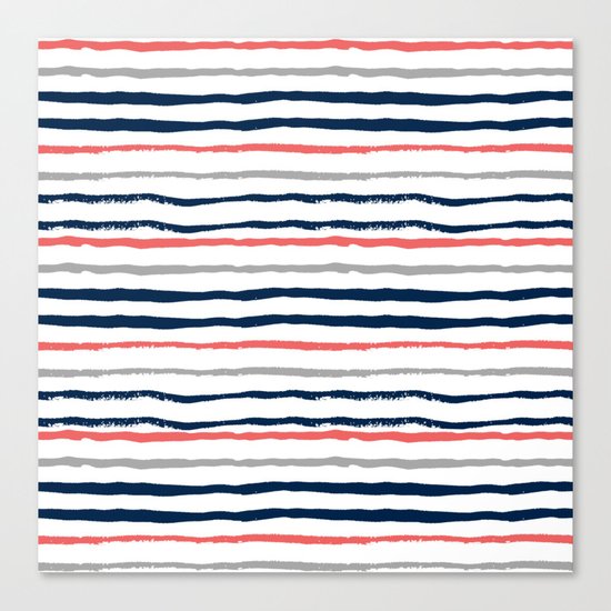 Minimal stripes painted stripe pattern navy modern trendy color palette nursery Canvas Print