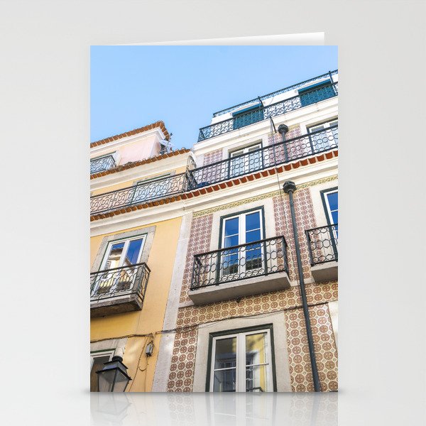 Colorful azulejos on buildings in Bairro Alto Lisbon Portugal - summer travel photography Stationery Cards