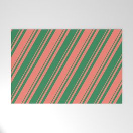 [ Thumbnail: Salmon and Sea Green Colored Stripes Pattern Welcome Mat ]
