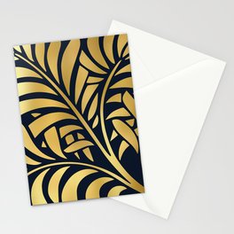 Art Deco Tropical Gold Leaves on Navy Blue Stationery Card