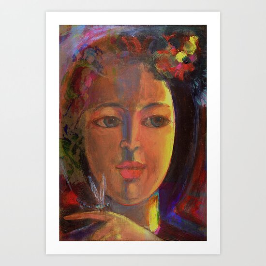 Girl with Dragonfly Art Print