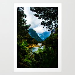 Fjord through the ferns - Milford Sound, New Zealand Art Print