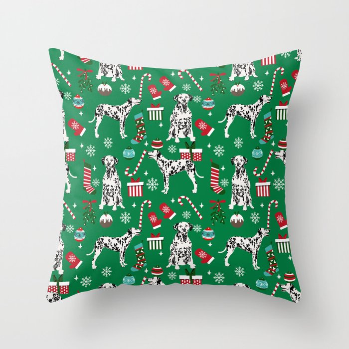Dalmatian dog breed christmas holiday presents candy canes dalmatians dogs Throw Pillow