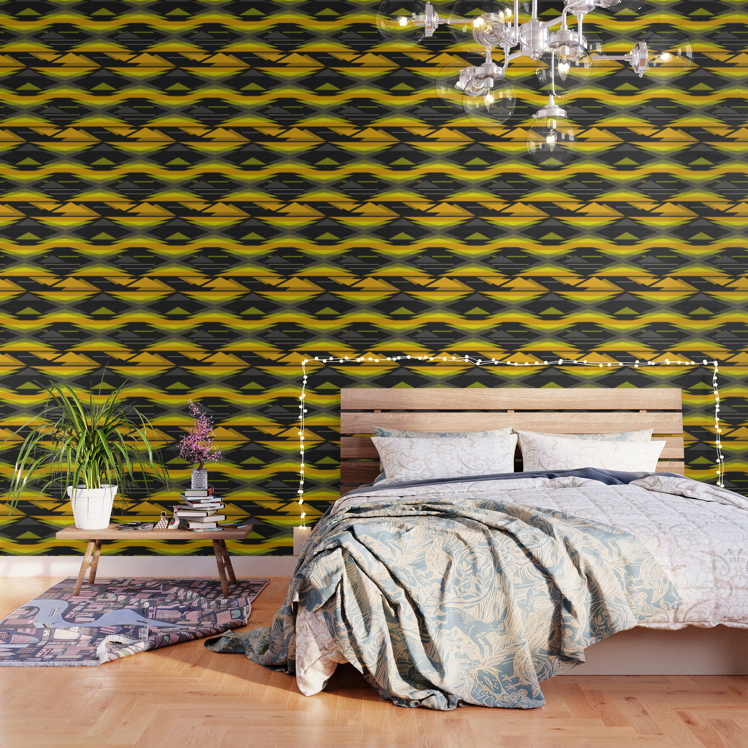 Black And Yellow Abstract Geometric Pattern Wallpaper By