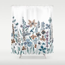 watercolor blue brown wildflower field  Shower Curtain