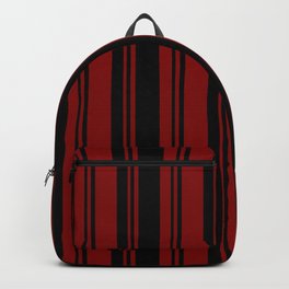 [ Thumbnail: Maroon & Black Colored Striped Pattern Backpack ]