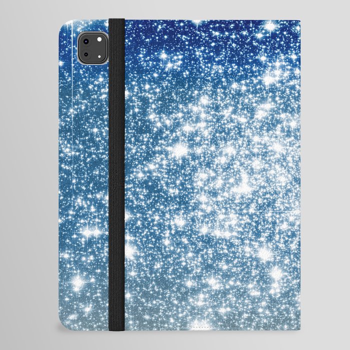 Galaxy Sparkle Stars Deep Blue Silver Ombre iPad Folio Case
