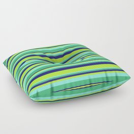 [ Thumbnail: Aquamarine, Sea Green, Midnight Blue & Light Green Colored Stripes Pattern Floor Pillow ]