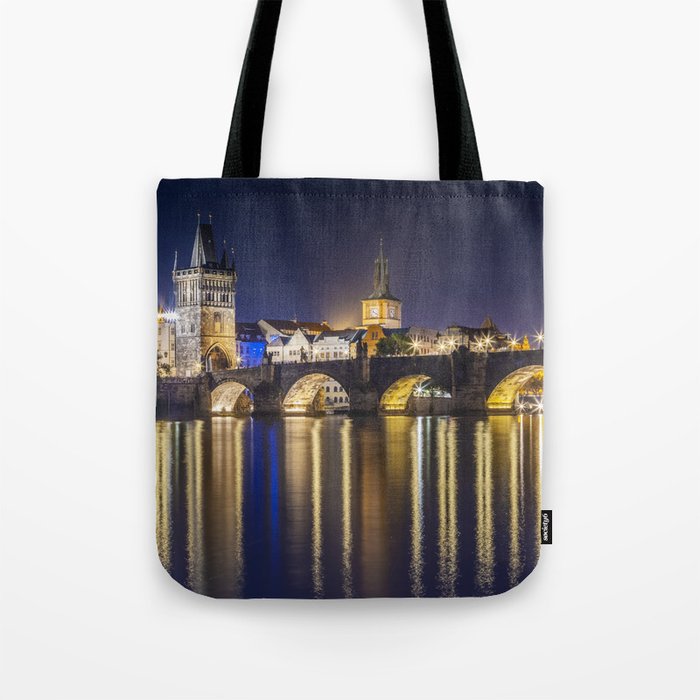 Night impression of Charles Bridge in Prague Tote Bag