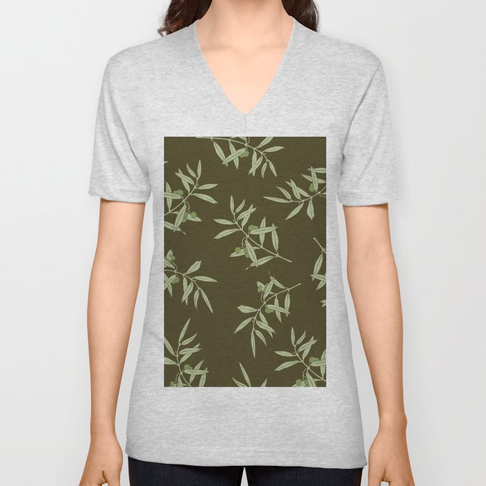 Olive Branch pattern Design - brown V Neck T Shirt