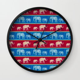 Bright Velvet Elephants on Red and Blue Stripes Wall Clock