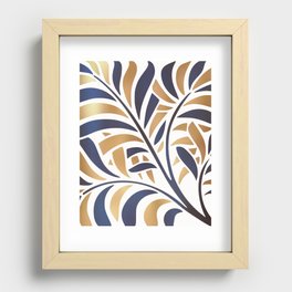 Blue and Gold Modern Leaf Recessed Framed Print