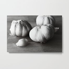 Garlic Black and White Food Photography Metal Print