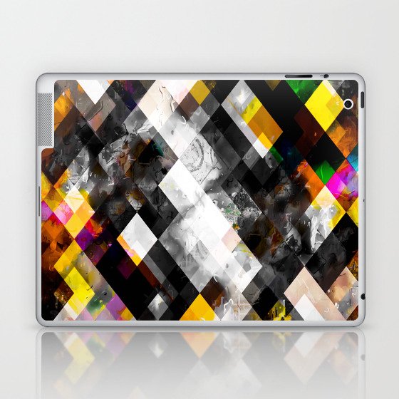 geometric pixel square pattern abstract background in yellow orange pink Laptop & iPad Skin