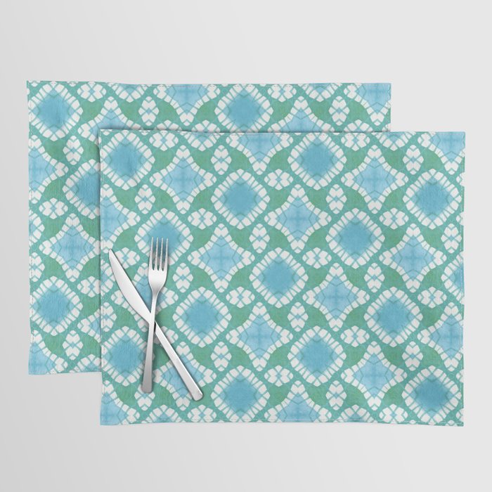 Blue and Green Watercolor Tie Dye Retro Pattern Placemat