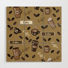 Coffee cups pattern Wood Wall Art