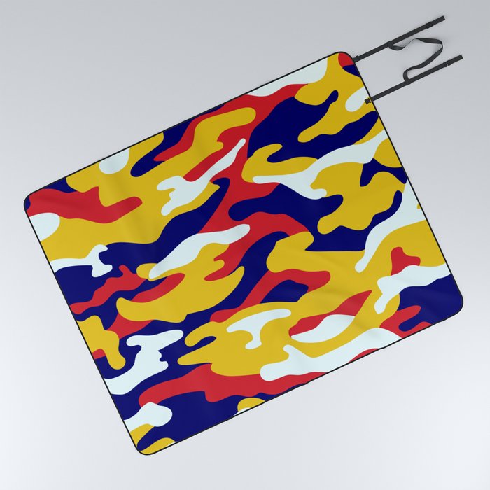 Camouflage Pattern 4 colours(Navy,Red,Yellow) Picnic Blanket