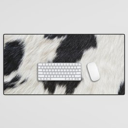 Black and White Cow Skin Print Pattern Modern, Cowhide Faux Leather Desk Mat