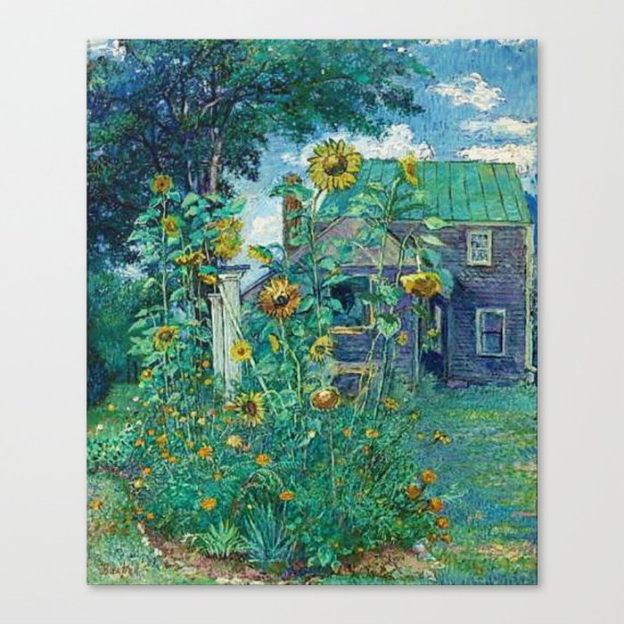 Sunflowers & Artist's House, Hampton Bays by David Davidovich Burliuk Canvas Print