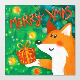 Cute fox wishes merry Christmas Canvas Print