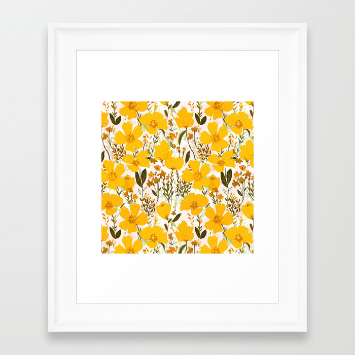 Society6 Yellow Roaming Wildflowers by Alison Janssen on Cotton Standard Set of 2 Pillow Sham 