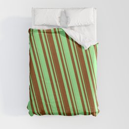 [ Thumbnail: Brown and Green Colored Lined Pattern Duvet Cover ]
