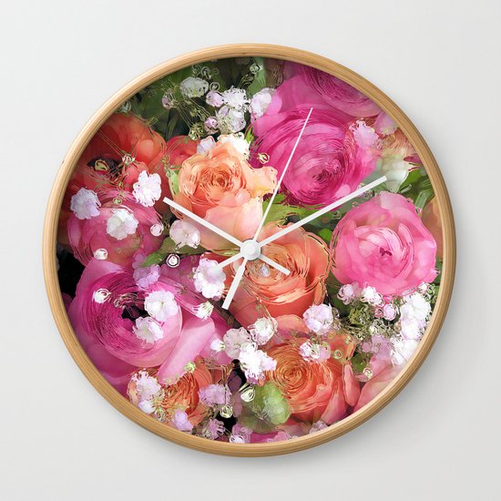 Baby's Breath and Candy Roses Wall Clock