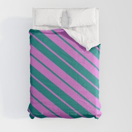 [ Thumbnail: Orchid & Teal Colored Lines Pattern Comforter ]
