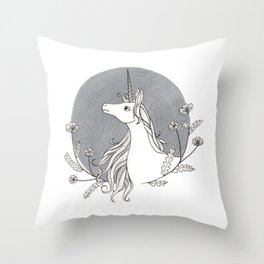 Unicorn & Nemophila Throw Pillow
