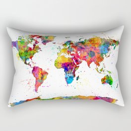 Map of the World Map Watercolor Rectangular Pillow