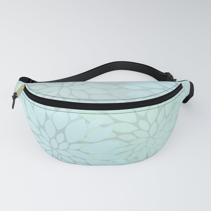Abstract Vintage Mint, Light-blue And Green Botanical Big Flowers Fanny Pack