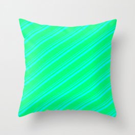 [ Thumbnail: Aqua & Green Colored Lines Pattern Throw Pillow ]