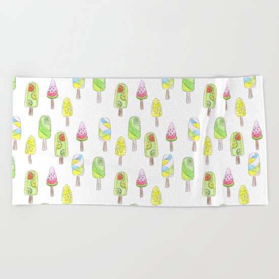 Watercolor seamless ice cream pattern Beach Towel