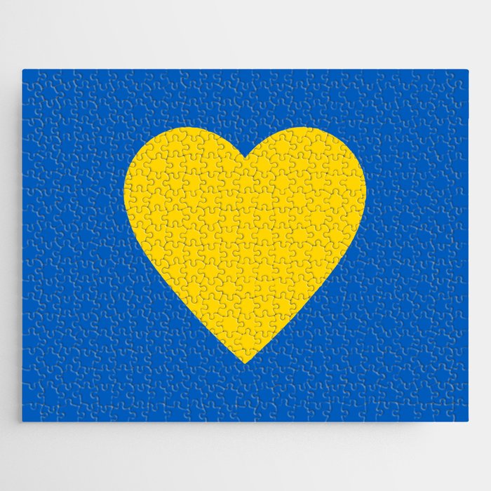 Yellow Heart and Blue Solid Shapes Ukraine Colors 100% Commission Donated To IRC Read Bio Jigsaw Puzzle